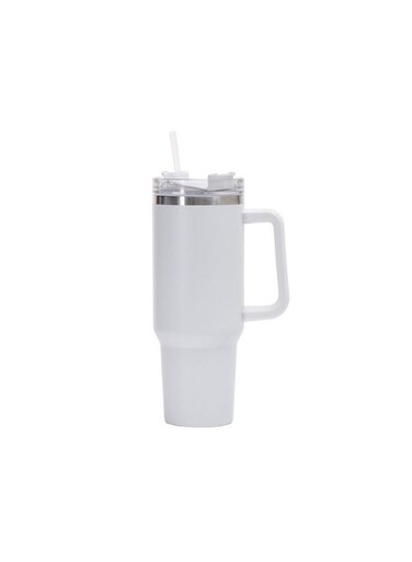 Mug 1200ml Stainless Steel with Handle Lid &amp; Straw Vacuum Insulated Water Bottle Travel Coffee Mug Keeps Drinks Hot and Cold Ideal for Office Home Camping and Outdoor (White)