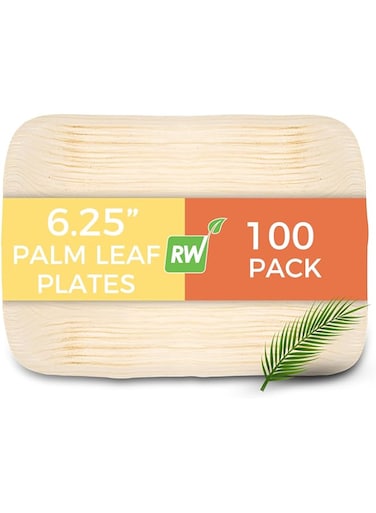 Palm Leaf Plate, Rectangle Leaf Plate - 6.3" - Rectangular Palm Leaf Plate - Durable SUStainable Material - 100Ct Box - Restaurantware