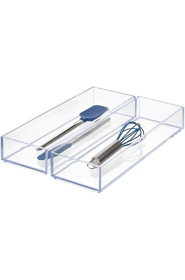 BPA Clarity Drawer Organizer, Kitchen And Bathroom Organization Silverware, Spatulas, Gadgets, 4 X 8 X 2 Inches - Clear
