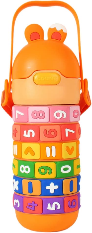 زجاجة مياه لتعلم الرياضيات للأطفال - من الفولاذ المقاوم للصدأ، معزولة بالفراغ، مضادة للتسرب مع ماصة وحزام، ترطيب تعليمي ممتع للبنات والأولاد، خالية من مادة BPA وقابلة للحمل 430 مل (برتقالي)