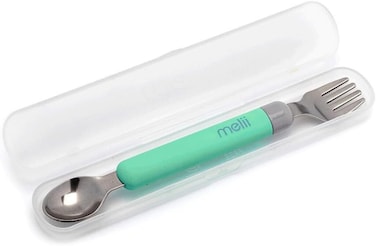 Melii Detachable Spoon &amp; Fork With Carrying Case - Green &amp; Grey