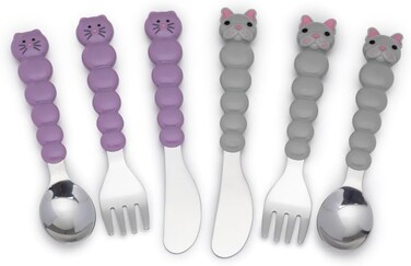 Melii Utensil Set - Purple Cat &amp; Grey Bulldog (6 Pcs)