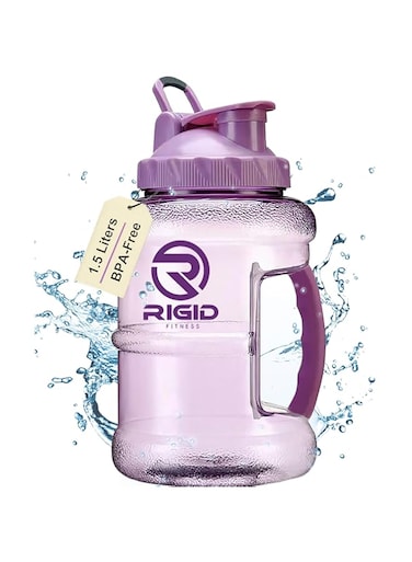RIGID FITNESS Women's Gym Bottle BPA-Free Hydration Jug - Leak-Proof Sport Water Bottle for Women, Odorless &amp; Chic - Perfect for Gym, Fitness &amp; Outdoor Activities - Transparent 1.5 L (Purple)