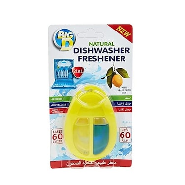 Big D Natural Dishwasher Freshener with Lemon Oil &ndash; Long-Lasting Odor Control, Citrus Fragrance, "Aqua Active" Technology, Up to 60 Days