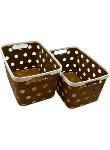 VIO&reg; 2 Pack Plastic Storage Basket Organizer Bin for Toys Toiletries Fruits Vegetables Dry Snacks Space Saving Utility Box for Nursery Playroom Bedroom Kitchen Home Bathroom Laundry Room