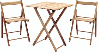Tramontina Since 1911, Made In Brazil Potenza 3 Pieces Foldable Table And Chairs Set In Teak Wood With Natural Finish