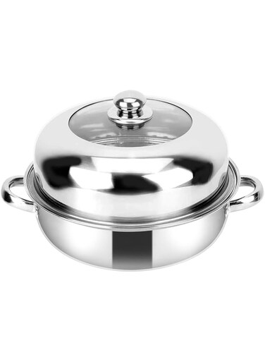 zaizai Steamer Pot with Glass Lid, 28CM Single Layer Stainless Steel Stockpot Hotpot Food Steamer Pot Cookware Household Cooking