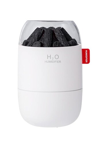 AROMATHERAPY HUMIDIFIER - Elegant Volcano Oil Diffuser with Simulated Charcoal Fire, Large Fog Volume, USB Atmosphere Light for Home, Office, and Bedroom (white)