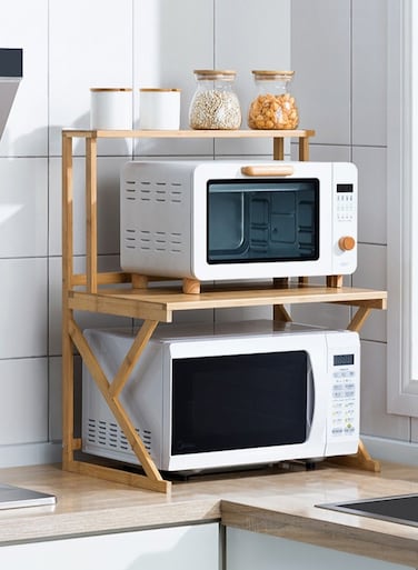 3-Tier Wooden Microwave Oven Rack, Kitchen Countertop Shelf, Bamboo Microwave Stand, Large Spice Racks, Pantry Organizers Storage Rack, Kitchen Organization