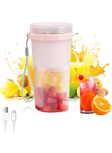 VAODO Mini Personal Blender, Portable Blender, USB Rechargeable, 6 Juice Blending Blades Mixer, for Kitchen, Home, Travel, Office, Sports, Gym, 300ml, Pink