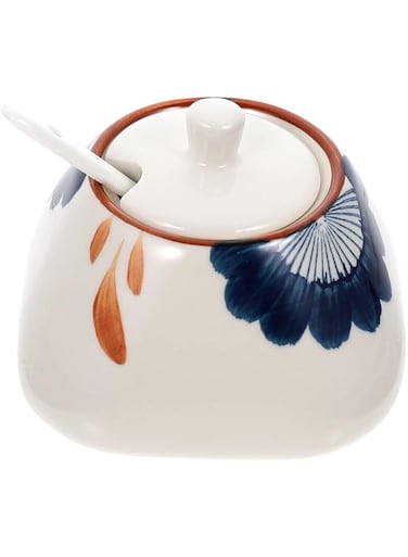 Oasisgalore Ceramic Spice Jar Containers with Spoon and Lid, Ceramic Salt Sugar Container with Lid and Spoon