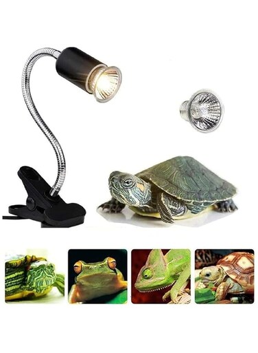 Tortoise Heat Lamp, 50W Clamp-on Reptile Heat Bulb, 360&deg; Adjustable Aquarium UVA/UVB Heating Light, E27 Clamp-on Pet Heating Emitter for Reptiles, Amphibians, Lizards, Turtle, Snakes (with 50W Bulb)