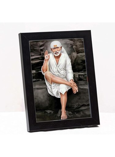 Zig Zag Picture Frame, Shirdi Sai Baba Photo Frame (9x7 inches, Acrylic Glass), Small Size, White, Single Wood Frame, Wall / Table Mount