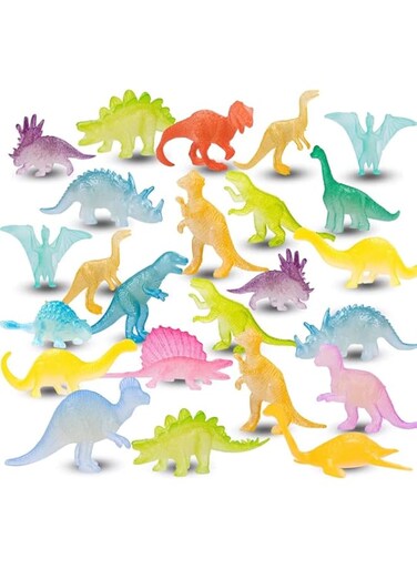 Mini Dinosaurs Toys, 48Pack Glow in Dark Dino Figure Dinosaur Party Favors Supplies Birthday Cup Cake Topper Goodie Bag Bulk Classroom Prize Treasure Box Toy Pinata Filler Christmas Stocking Stuffers