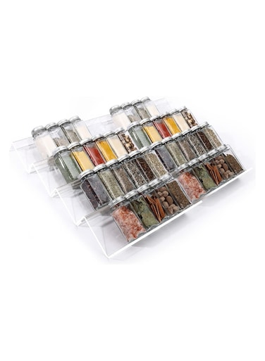 Clear Acrylic Spice Drawer Organizer, 4 Tier- 2 Set Expandable From 9" to 18" Seasoning Jars Drawers Insert, Kitchen Spice Rack Tray for Drawer/Countertop (Jars not included)