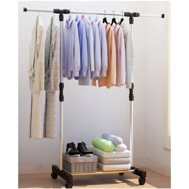 Stainless Steel, Single Pole, Clothes Rack, Hanger Rack With Wheels, Drying Rack/Laundry Rack, Clothing (Adjustable Height &amp; Extendable Length)