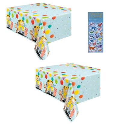 Unique Cocomelon Birthday Party Supplies Decoration Bundle Pack Includes 2 Plastic Table Covers and 1 Esave Dinosaur Sticker Sheet