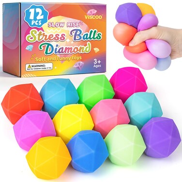 VISCOO 12 Pack Diamond Slow Rising Stress Balls, Stress Cube, Cube Squishy