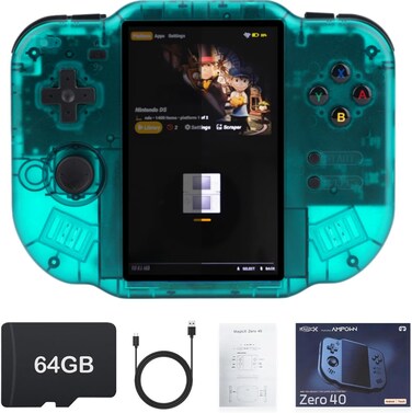 Ampown MagicX Zero 40 Retro Handheld Game Console , 3.4 Inch IPS Screen Linux System Sunken Dual Joystick Built-in 64G TF Card Handheld Emulator Support 4.2G WiFi Bluetooth TV Output(Green
