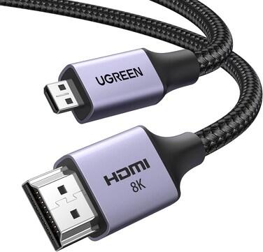 UGREEN 8K Micro HDMI to HDMI 2.1 Cable Adapter 1M, Male to Male, 8K@60Hz,4K@144Hz,2K@240Hz,HDR/eARC/3D, Compatible Sony/Nikon/Gopro/Canon/Fuji/Raspberry Pi, Braided Cord Aluminum Shell