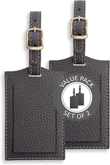 LEART Luggage Tag Leather &ndash; Luggage Tags for Suitcases   Travel Tags for Luggage   Suitcase tags   Leather Luggage Tags   Travel Gifts (Set of 2   Black)
