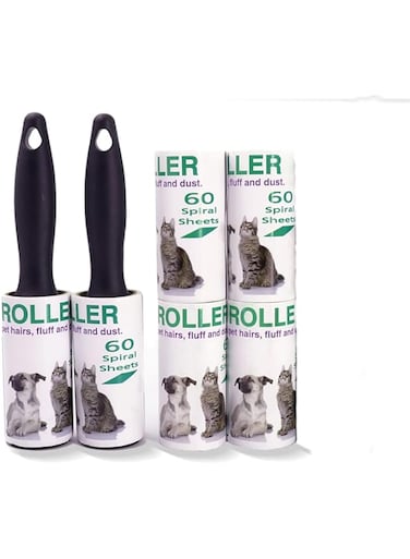 SWIUKPHE Lint Roller Portable Pet Hair Remover Kit, 2 Black Sticky Roller with 6 Refills, 360 Sheets, for Furniture Bedding Clothing Car Seat