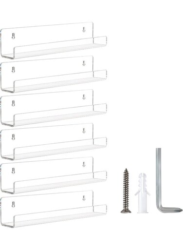 Acrylic Clear Floating Shelves, Wall Mounted Acrylic Invisible Bookshelf, Spice Rack Organizer, Storage Shelves Display Organizer on Kids Room, Bathroom, Kitchen, Bedroom