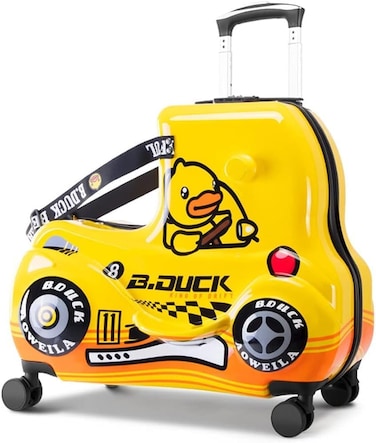 Children's Ride-On Suitcase,Travel Rolling Kid's Luggage with Wheels Carry Trolley Luggage, Travel Suitcase with Safety Belt &amp; Telescoping Handle,Children's Day Gift (Yellow Duck)