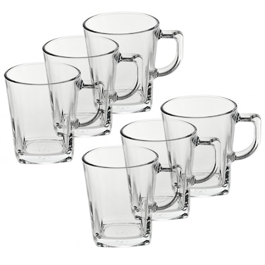 ٦ أكواب قهوة زجاجية فاخرة بمقبض، سعة ٢٥٠ مل. أكواب شاي شفافة للمشروبات الساخنة والباردة   مثالية للكابتشينو واللاتيه والشاي والإسبريسو وأكواب القهوة الزجاجية.