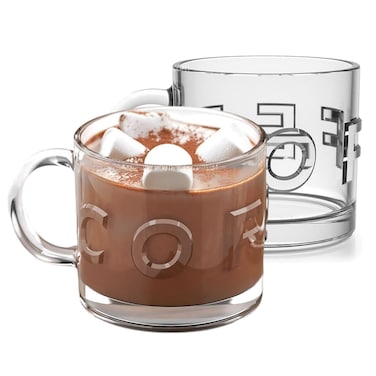 أكواب قهوة زجاجية بمقبض، 10 أونصة - أكواب قهوة، كوب شاي شفاف للمشروبات الساخنة والباردة، طقم أدوات زجاجية