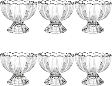 عبوة من 6 أوعية حلوى زجاجية - أكواب آيس كريم زجاجية سعة 5 أونصات، أوعية حلوى صغيرة بقاعدة صغيرة للحلوى، والآيس كريم، والسلطة، والكوكتيلات، والتوابل، والترايفل