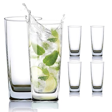 Drinking Glasses (Set of 6-300ml- Glasses, Clear Tall Glass Cups, Cocktail Glasses, Lead-free, Glass for Kitchen, Beer, Juice, Whiskey, Mojito Cocktail Glasses for Bar Glassware