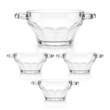Soup Bowl, Set of 4 330ml - Glass Bowls Elegant Textured Glass Design   Glass Salad Bowls for Dessert, Ice Cream, Fruit, Cereal, Candy, Yogurt, Soup - Dishwasher Safe