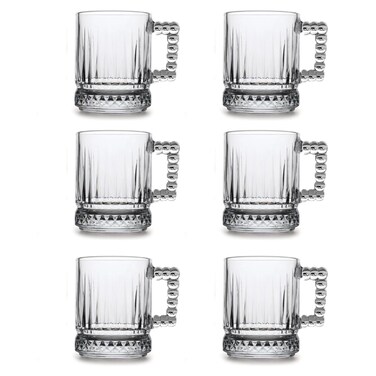 Glass Coffee Cups, 6 Piece 120ml - Coffee Latte Glasses, Glass Clear Coffee Mugs with Bubble Handles, Tea and Cappuccino Cup Set