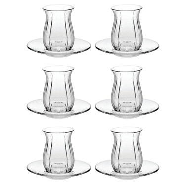 Turkish Tea Glass &amp; Saucer Set - Design - Set of 6, 120 ml   Premium Quality Glassware   Elegant &amp; Highly Durable   Perfect For Coffee, Black Tea, Green Tea, Latte, Cappuccino