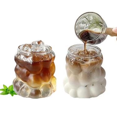 Drinking Glass Grape Cups 350ml - 2 pcs- Clear Ribbed Cocktail Glasses   Creative Wave Shape Glasses Vintage Drinking Glassware