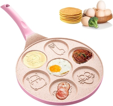 Pancake Pan With 7 Animal Designs for kids - Round Pancake Pan Nonstick Surface &amp; Comfortable Handle