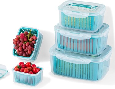 Storage Containers for Refrigerator - 5 Pack Plastic Fridge Produce Saver with Handle Fruit Veggie Storage Containers Sets