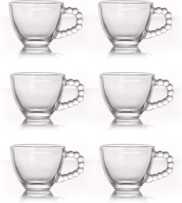 Glass Coffee Mug 6Pcs Set 80ml, Cute Creative Cup Unique Bead Design for Office and Home, Dishwasher and Microwave Safe