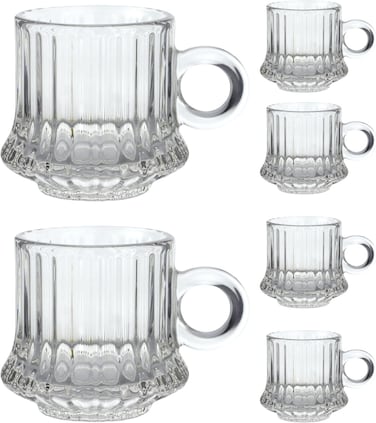 أكواب قهوة زجاجية - 80 مل - مجموعة أكواب قهوة العشاء من 6 أكواب قهوة زجاجية   أدوات شرب زجاجية شفافة بمقبض