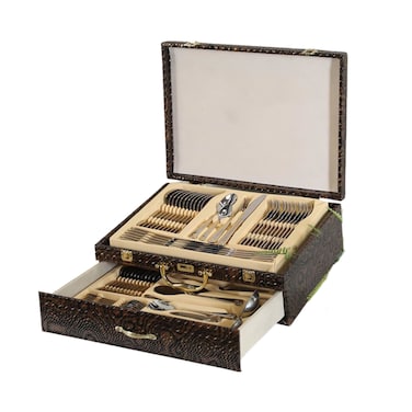 Cutlery Set With Leather Case - 18/10 Luxury Stainless Steel   84pcs Cutlery Set