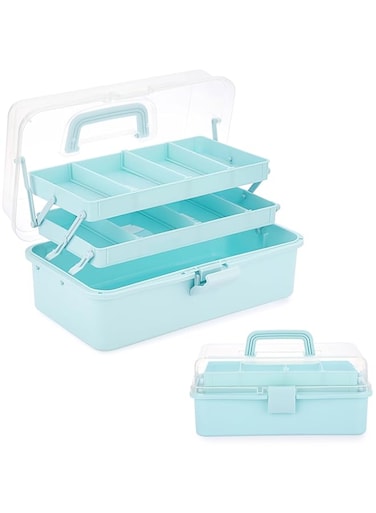 BTSKY 3-Layer Plastic Dividing Storage Box Craft Organizer and Storage with Adjustable Spacers Portable Handled Art Supply Organizer Multipurpose Home Utility Box for Medicine Box Sewing Box Organizer