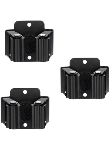 3PCS Matte Black Stainless Steel Broom Mop Holders - Heavy Duty Garden Tool Organizer with Screws - Durable Utility Rack for Home &amp; Garage
