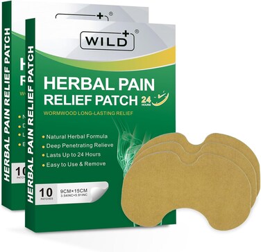 WILD+ Pain Relief Patches 20 Patches, Warming Herbal Knee Plaster, Long Lasting Knee Patches for Pain Relie
