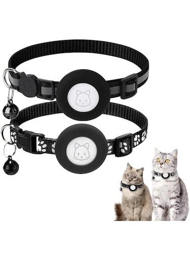 SimpleThings 2Pack Airtag Cat Collar, Reflective Air Tag Cat Collars with Safety Buckle and Removable Bell, Cat Collar with Waterproof Airtag Holder Compatible with Apple Airtag Small Pet Collar