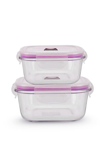 Glass Food Storage Containers, 400ml and 600ml with Silicone Strip, Leak-Proof,Pink