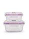 Glass Food Storage Containers, 400ml and 600ml with Silicone Strip, Leak-Proof,Pink