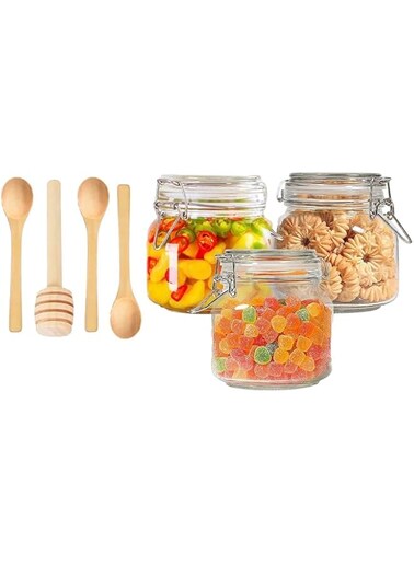 PESCADOR Airtight Glass Canister Set with Clip-Top Seal Lids - Storage for Canning, Cereal, Pasta, Sugar, Beans, Spice - 750 ml, Set of 3