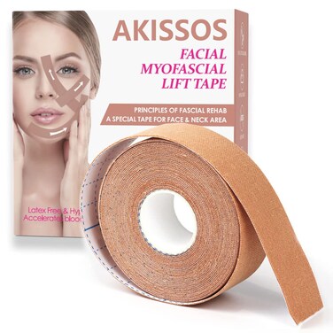 AkissosFacial Myofascial Lift Tape Face Lift Tape Face Toning Belts Anti Wrinkle Patches Anti Freeze Stickers Neck Lift Tape Unisex For Firming and Tightening Skin 2.5cm*5m