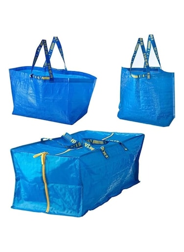 Frakta Storage, Shopping L &amp; M size Bag Set of 3 Straps Strong Handles &amp; Zippers, Storage Totes For Space Saving, Fold Flat, Alternative to Moving Box, Made of Recycled Material (SET OF 3)